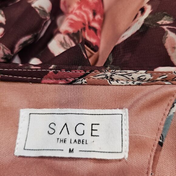 Sage the Label Dress Womens Medium Burgundy Bohemian Cottage Core Prairie Floral - Picture 7 of 16